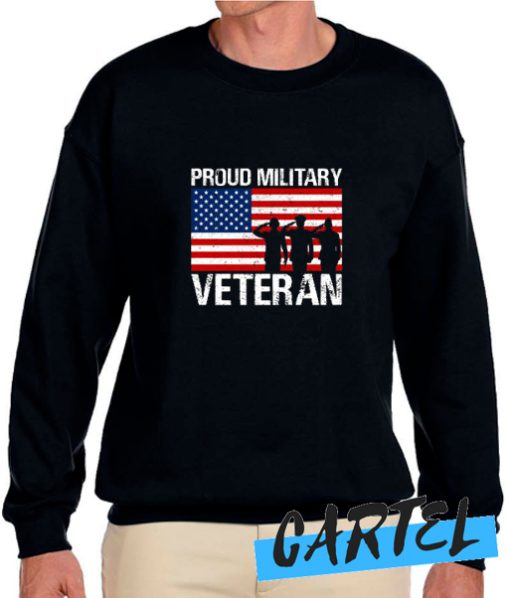 Proud Military Veteran Patriotic Red White Blue US Flag awesome Sweatshirt