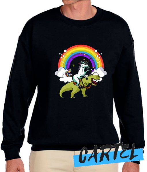 Unicorn Riding T rex awesome Sweatshirt