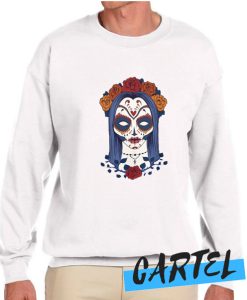 Woman Skull Face with Roses Flowers awesome Sweatshirt